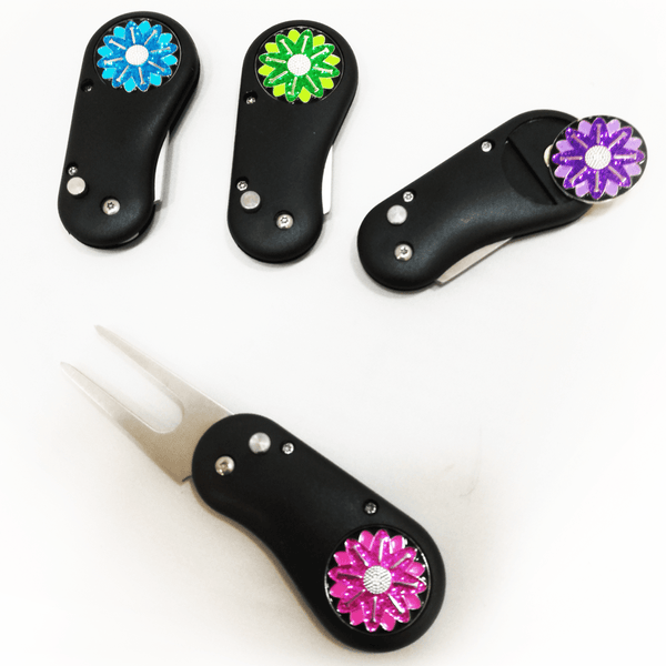 Divot tool and sparkly ball marker (black) - golfprizes